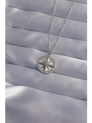 Belle Fusion Mey Ithalat® 316L Çelik Zincir Gümüş Renk Zirkon Taşlı Kutup Yıldızı Kolye