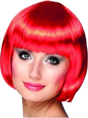 Belle Fusion Mey Ithalat® Kırmızı Renk Parti Peruğu Küt Saç