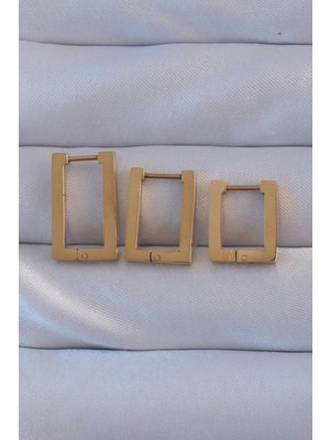 Belle Fusion Mey Ithalat® 316L Çelik Gold Renk Dikdörtgen Küpe Seti