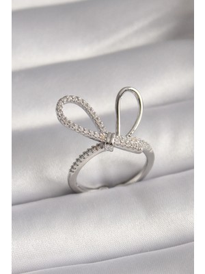 Belle Fusion Mey Ithalat® Pirinç Gümüş Renk Zirkon Taşlı Düğüm Model Kadın Yüzük