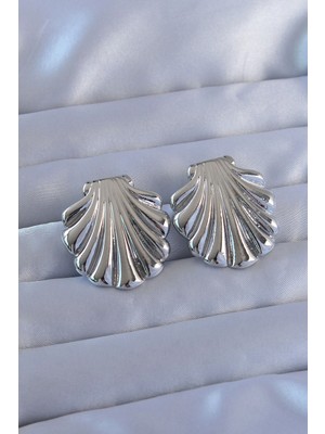 Belle Fusion Mey Ithalat® 316L Çelik Gümüş Renk Istiridye Model Küpe