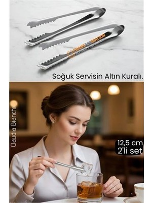 Belle Fusion Mey Ithalat® Profesyonel Bar Serisi 2'li Paslanmaz Çelik Buz Maşası Seti | Kokteyl & Sunum Için Kaydırmaz Kavrama