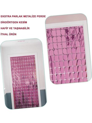 Belle Fusion Mey Ithalat® Nessiworld Ekstra Metalize Rose Gold Renk Disko Dikdörtgen Kesim Kapı Perdesi Dekorasyon 1x2 Metre