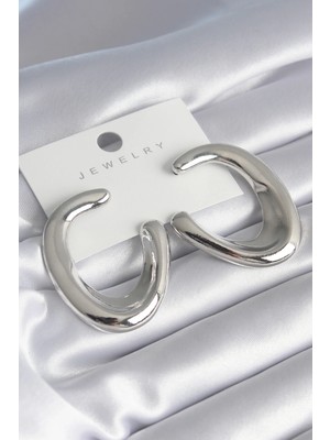 Belle Fusion Mey Ithalat® Pirinç Gümüş Renk Halka Model Kadın Küpe