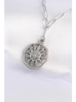 Belle Fusion Mey Ithalat® 316L Çelik Zincir Gümüş Renk Güneş Kolye