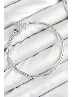 Belle Fusion Mey Ithalat® Pirinç Charm Zirkon Taşlı Yıldız Model Gümüş Renk Kadın Bileklik
