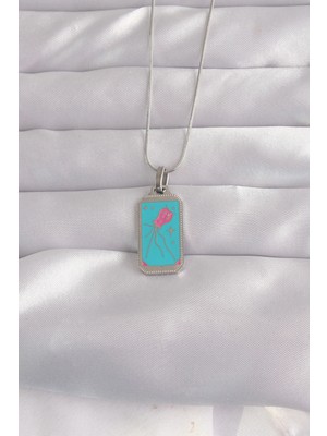 Belle Fusion Mey Ithalat® 316L Çelik Gümüş Renk Mavi Mineli Tarot Kolye