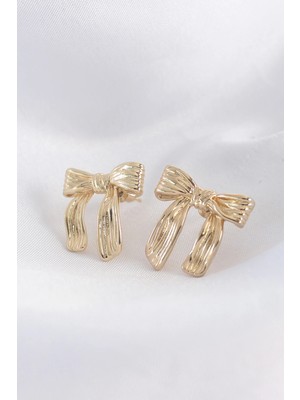 Belle Fusion Mey Ithalat® Pirinç Gold Renk Çizgi Detay Fiyonk Küpe