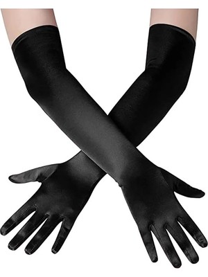 Belle Fusion Mey Ithalat® Uzun Boy Ekstra Parlak Saten Eldiven Siyah Renk Nessiworld