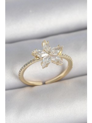 Belle Fusion Mey Ithalat® Pirinç Gold Renk Zirkon Taşlı Yıldız Model Ayarlanabilir Kadın Yüzük