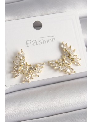 Belle Fusion Mey Ithalat® Pirinç Gold Renk Zirkon Taşlı Kelebek Model Kadın Küpe