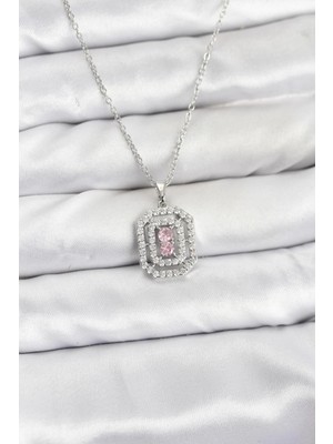 Belle Fusion Mey Ithalat® 316L Çelik Zincir Gümüş Renk Plaka Model Zirkon Taşlı Kadın Kolye