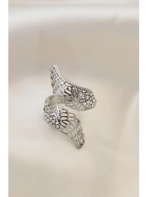 Belle Fusion Mey Ithalat® Ayarlamalı Silver Renk Metal Zirkon Taşlı Kanat Yüzük