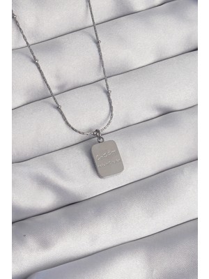 Belle Fusion Mey Ithalat® 316L Çelik Gümüş Renk Kare Charm Model Kolye