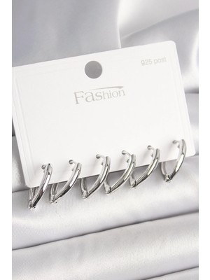 Belle Fusion Mey Ithalat® 925 Ayar Gümüş Çivi Pirinç Gümüş Renk Üçgen Model Kadın Küpe Seti