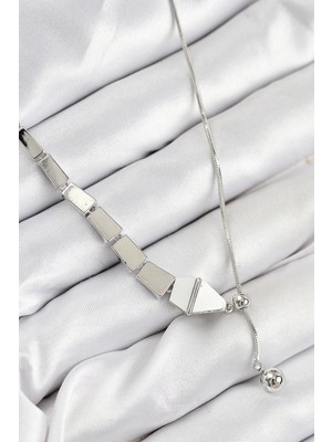 Belle Fusion Mey Ithalat® Pirinç Yılan Model Gümüş Renk Asansörlü Kadın Kolye