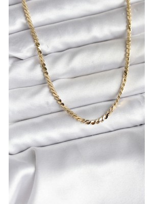 Belle Fusion Mey Ithalat® 14K Gold Renk Kaplama Ezme Yılan Zincir Model cm Kadın Kolye