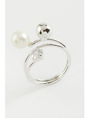 DS LLC Yuvarlak Inci Metal Yüzük DLLSRSBJ34