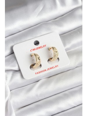 Belle Fusion Mey Ithalat® 14K Gold Renk Kaplama Lazer Halka cm Kadın Küpe