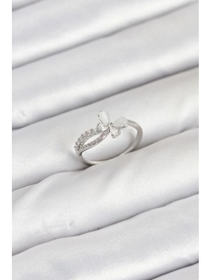 Belle Fusion Mey Ithalat® Pirinç Gümüş Renk Kelebek Zirkon Taşlı Kadın Yüzük