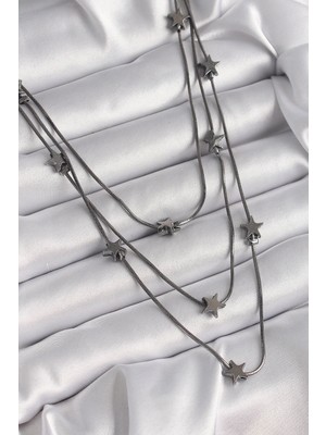 Belle Fusion Mey Ithalat® Pirinç Füme Renk 3'lü Yıldız Model Kadın Kolye