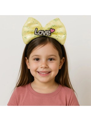 Belle Fusion Mey Ithalat® LED Işıklı Love Yazılı Sarı Fiyonk Taç – Kız Çocuk Parti Tacı