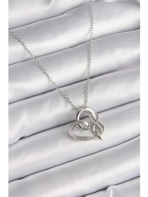 Belle Fusion Mey Ithalat® 316L Çelik Gümüş Renk Zincir Zirkon Taş Detaylı Kalp Model Sonsuzluk Detay Kadın Kolye