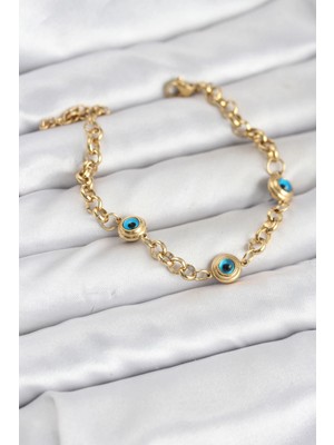 Belle Fusion Mey Ithalat® 316L Çelik Nazar Model Gold Renk Kadın Bileklik