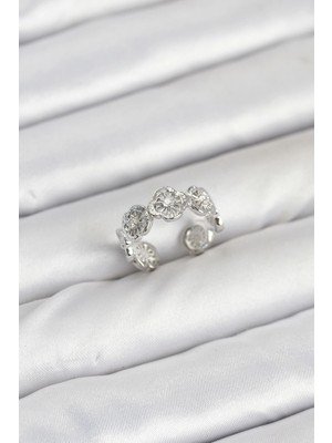 Belle Fusion Mey Ithalat® Pirinç Gümüş Renk Yonca Model Kadın Yüzük