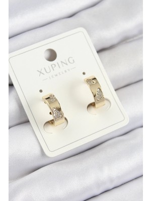 Belle Fusion Mey Ithalat® Xuping Zirkon Taşlı Desenli Halka Model Gold Renk Kadın Küpe