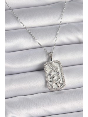 Belle Fusion Mey Ithalat® 316L Çelik Gümüş Renk Zincir Oğlak Burcu Zirkon Taşlı Kadın Kolye