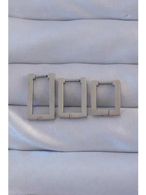 Belle Fusion Mey Ithalat® 316L Çelik Gümüş Renk Dikdörtgen Küpe Seti