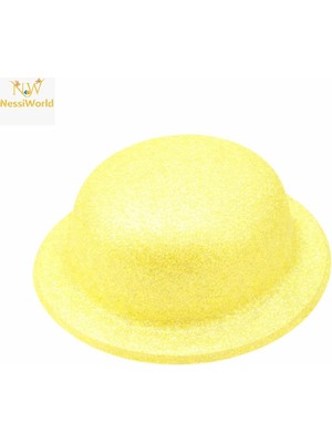 Belle Fusion Mey Ithalat® Sarı Simli Melon Şapka | Ince Plastik Glitter Yetişkin Parti Şapkası