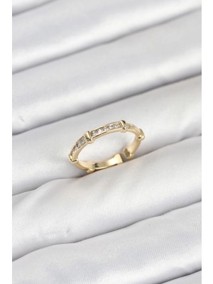 Belle Fusion Mey Ithalat® Pirinç Gold Renk Kemik Model Zirkon Taşlı Kadın Yüzük