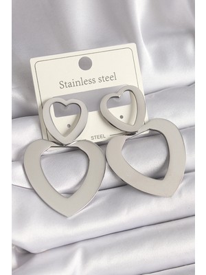 Belle Fusion Mey Ithalat® 316L Çelik Gümüş Renk Kalp Model Kadın Küpe