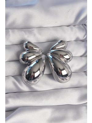 Belle Fusion Mey Ithalat® Pirinç Gümüş Renk Iri Bombeli Kelebek Küpe