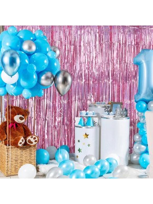 Belle Fusion Mey Ithalat® Nessiworld Rose Gold Renk Ekstra Metalize Parlak Saçaklı Arka Fon Perde Ithal  1x2 Metre