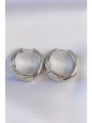 Belle Fusion Mey Ithalat® Pirinç Gümüş Renk Asimetrik Kıvrım Küpe