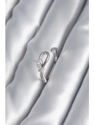 Belle Fusion Mey Ithalat® Pirinç Gümüş Renk Zirkon Taş Detay Kurdele Model Kadın Yüzük