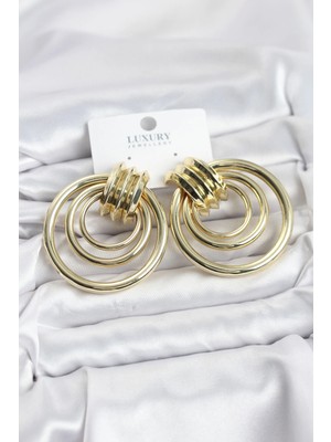 Belle Fusion Mey Ithalat® Pirinç Gold Renk Halka Model Vintage Kadın Küpe