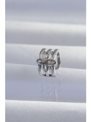 Belle Fusion Mey Ithalat® Pirinç Gümüş Renk Yonca Earcuff Küpe