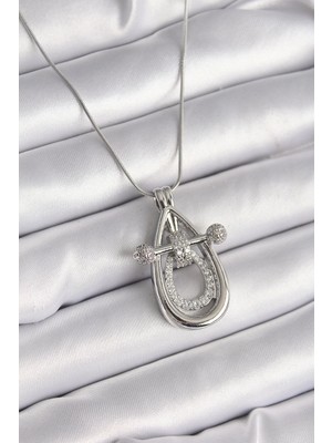 Belle Fusion Mey Ithalat® 316L Çelik Gümüş Renk Zirkon Taşlı Damla Model Kadın Kolye