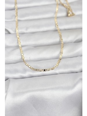 Belle Fusion Mey Ithalat® cm 14K Gold Renk Lazerli Yassı Model Zincirli 60 cm Kadın Kolye