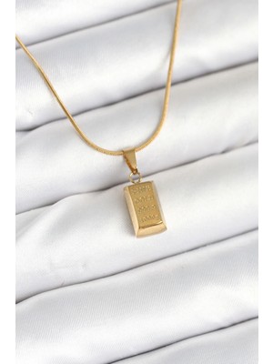 Belle Fusion Mey Ithalat® 316L Çelik Gold Renk Mini Külçe Altın Model Kolye