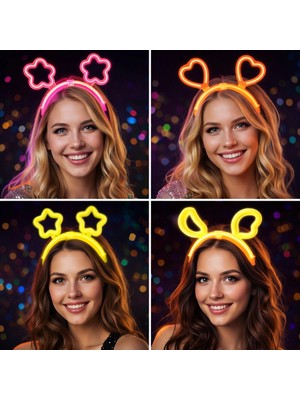 Belle Fusion Mey Ithalat® Karanlıkta Parlayan Glow Taç Seti 12 Adet – Yıldız Kalp Ay Çiçek (Her Model 3 Adet)