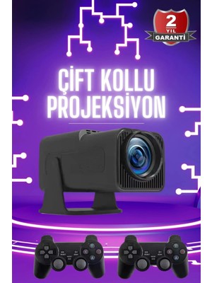 Belle Fusion Mey Ithalat® Çift Kollu Projeksiyon Taşınabilir Game Projektör Full Hd 1080P 4K Projeksiyon Gamepad