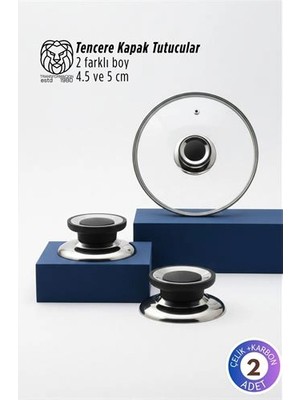 Belle Fusion Mey Ithalat® Isadora Serisi 2’li Paslanmaz Çelik Lüks Tencere Kapağı Tutucu Seti - 4.5 - 5 cm Universal