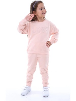 Kyex Kids Kız Çocuk Nakışlı Alt Üst 3 Iplik Toz Pembe Takım