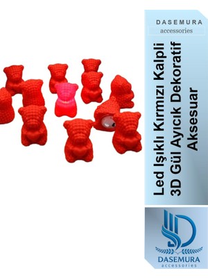 Dasemura Sevgililer Günü , Romantik LED Işıklı Kırmızı Kalpli 3D Gül Ayıcık Dekoratif Aksesuar (1 Adet)