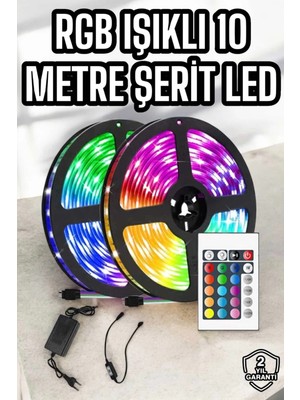 Belle Fusion Mey Ithalat® Yeni Nesil Rgb Işıklı 10METRE Şerit LED Kumandalı Şarj Edilebilir